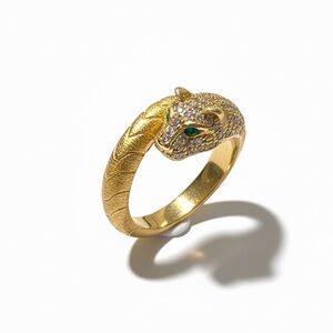VINTAGE STYLE PANTHER GOLD CZ ADJUSTABLE RING